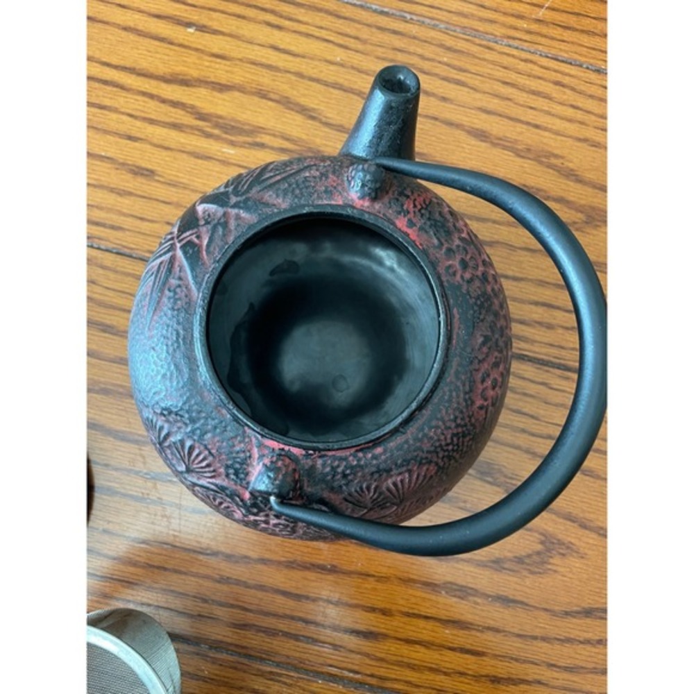 Cast Iron Tea Pot Loose Tea Strainer Japanese Tetsubin Teapot Red Black Bamboo - Picture 8 of 9